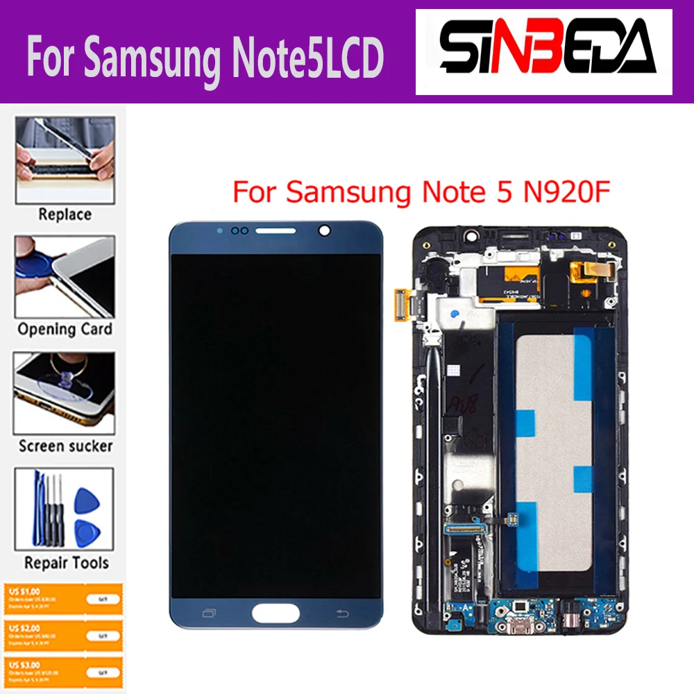 

5.7" Super AMOLED For SAMSUNG Galaxy Note 5 LCD Display N920A N9200 N920C Note 5 LCD Touch Screen Digitizer Assembly
