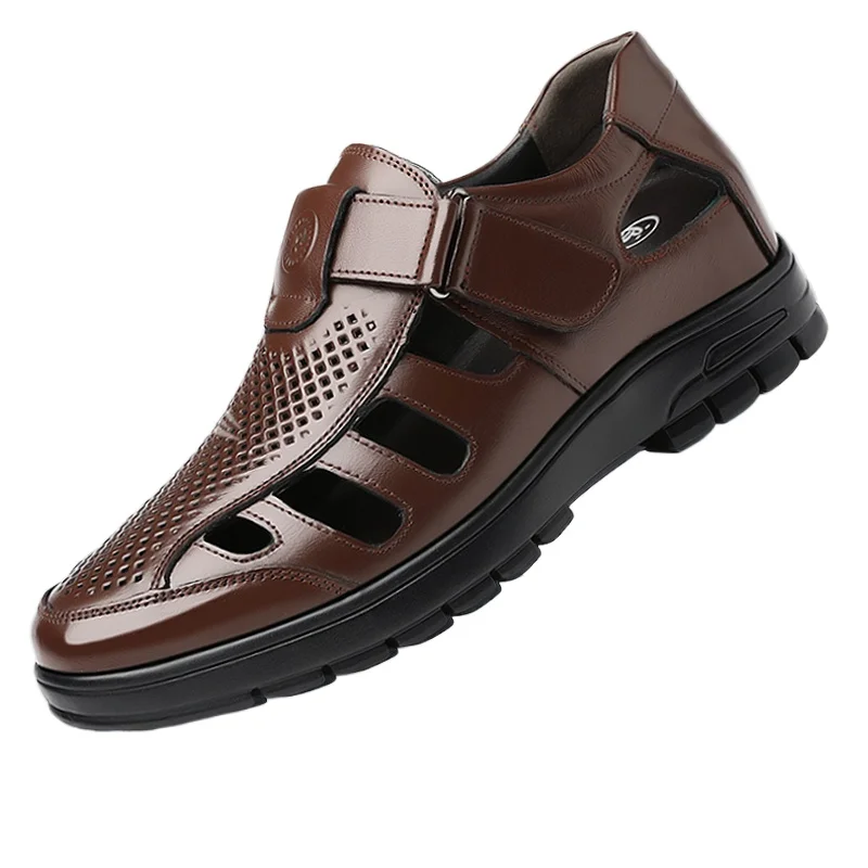 Летние сандалии-лифты мужская обувь из натуральной кожи дышащая с полыми