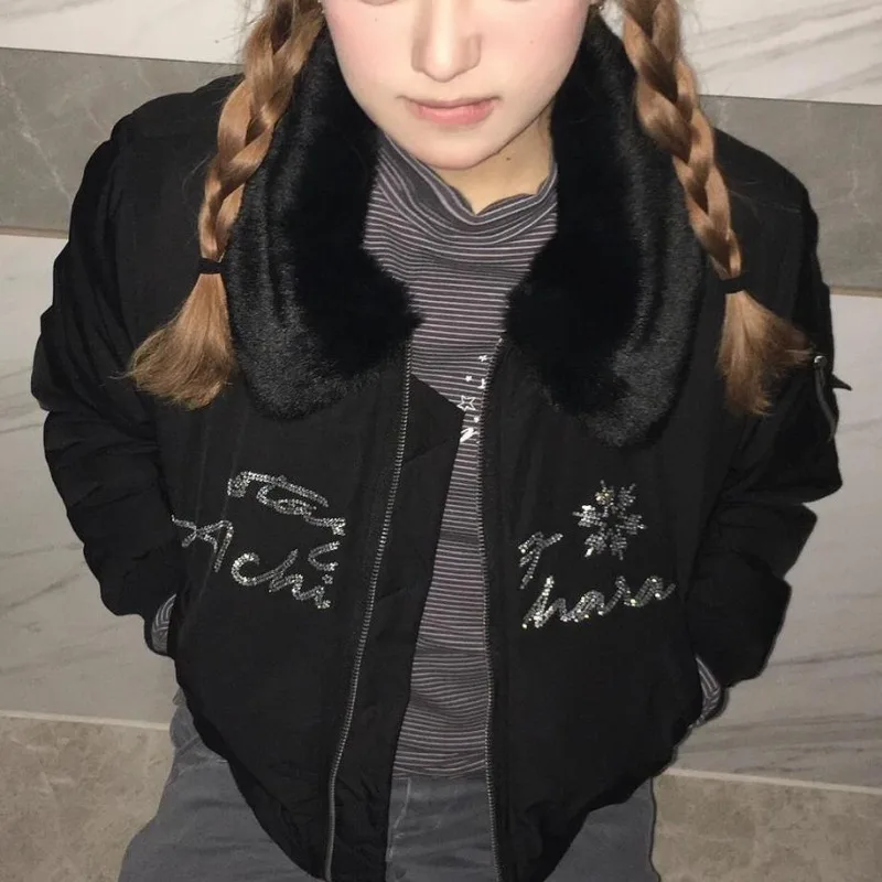 Kimutomo куртки женские парки со стразами и буквами зимние винтажные меховые