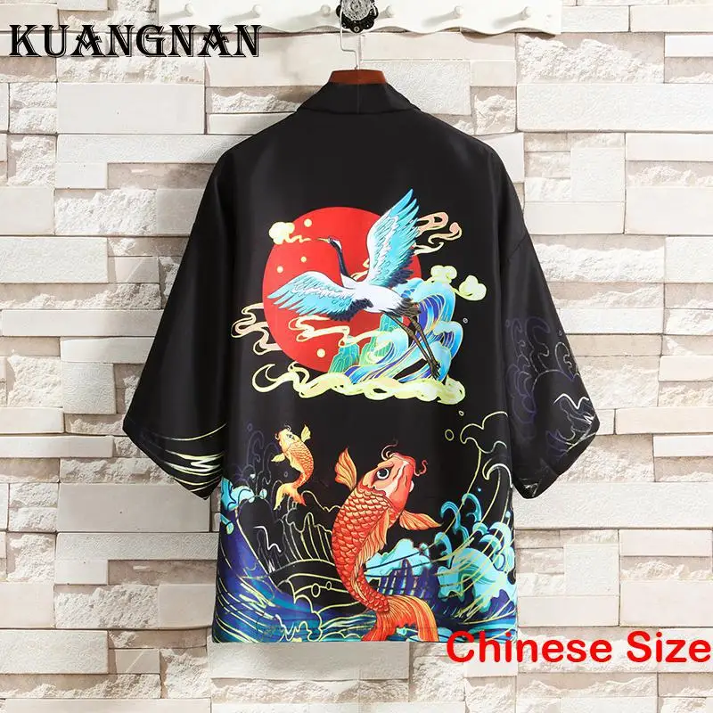 

KUANGNAN Men's Kimono Japanese Korean Clothes Vintage Clothing Haori Cardigan Shirt Blouse Asian Style Japan 5XL 2023 Summer