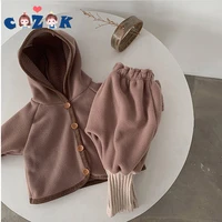 infant newborn baby girl boy autumnwinter clothing set plush hooded collar coat warm big pp pants toddler 2pcs outfits