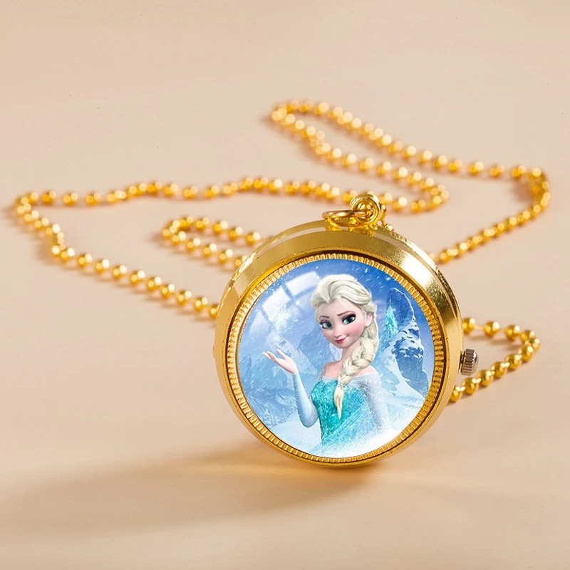

Disney Cartoon Quartz Pocket Watch Frozen 2 Anna Elsa Anime Figures Toys Cute Necklace Pendant Pocket Watch Clock Kids Gifts