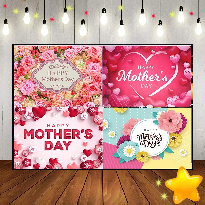 

Happy Mother's Day Background Birthday Decoration Pink Flowers Photography Always Young Beautiful Custom Backdrop Party Photo