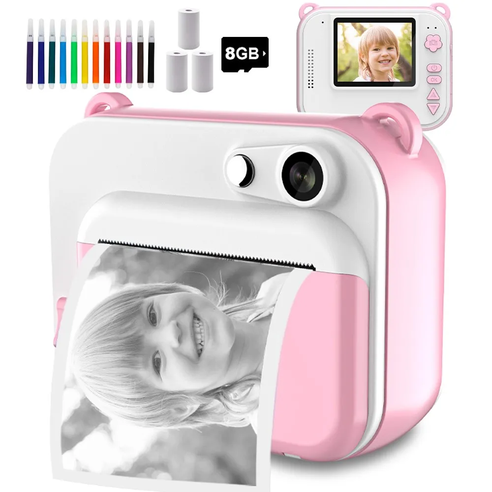 

Детская камера Мгновенной Печати с термопринтером, Детская цифровая фотокамера, подарок на день рождения мальчика, фото-и видеокамера, игру...