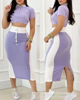 2022 new light purple short sleeved polo shirt top suit tight fitting casual sports skirt