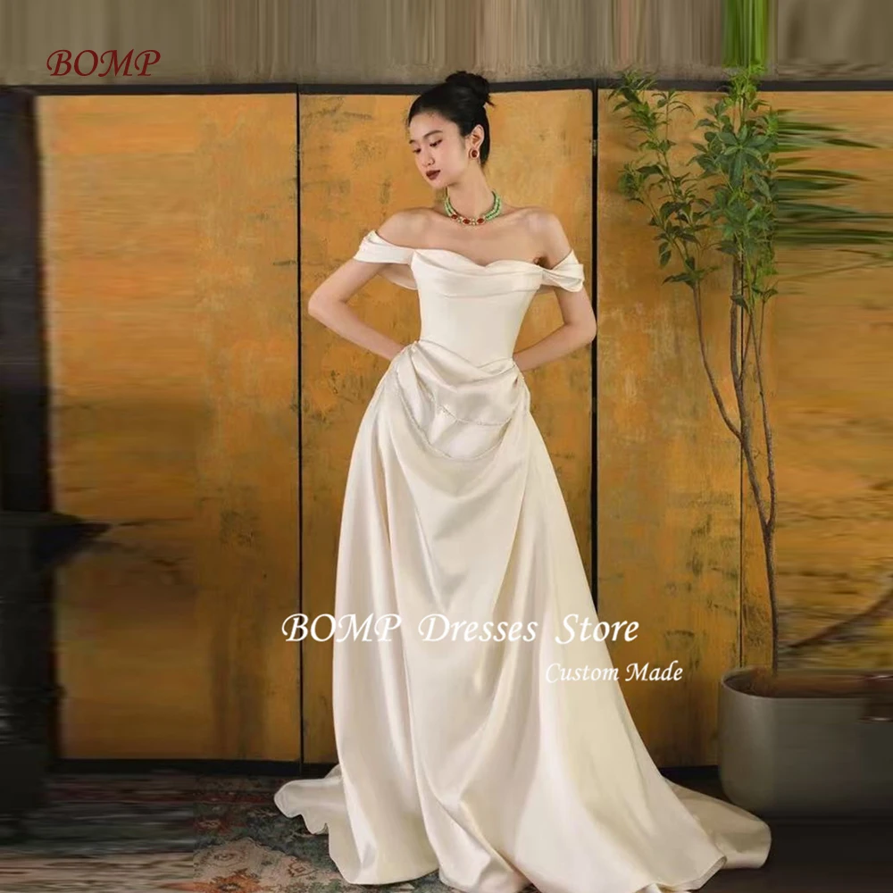 BOMP сексуальные шелковые атласные свадебные платья с открытыми плечами корейская