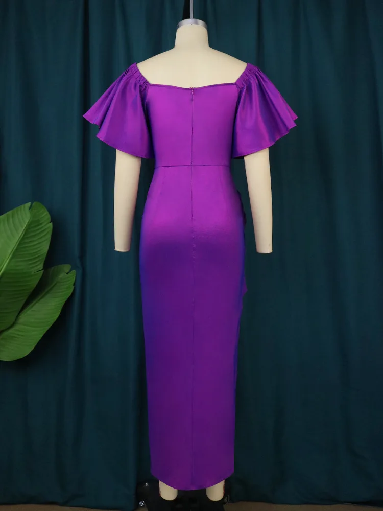 Plus Size Dresses Solid Square Neck Dress Mid-Calf Tierred Ruffle One Step Dress Party Dresses Evening Dresses Flare Sleeve