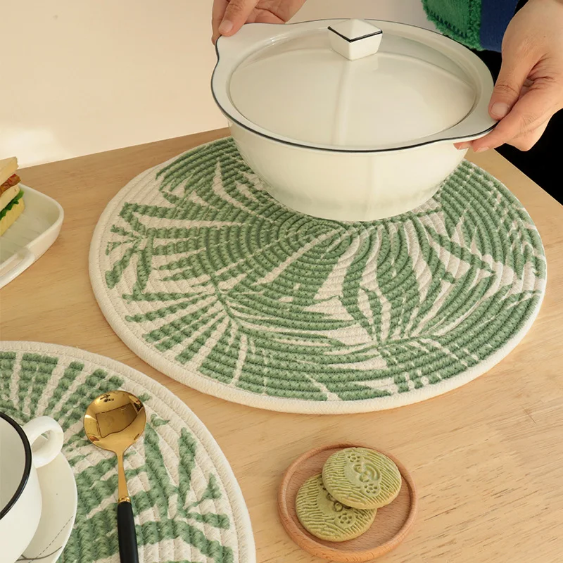 

38X38CM Insulation Mat Nordic Printing Table Mat, Bowl Mat, Pot Mat, Dinner Plate Mat, Cotton Rope Woven Thick Insulation