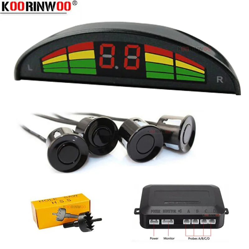 

Koorinwoo Car LED Screen Parking sensor kit Multi-Color 4 Alarm Sensors 22mm backlight display front and reversing radar machine