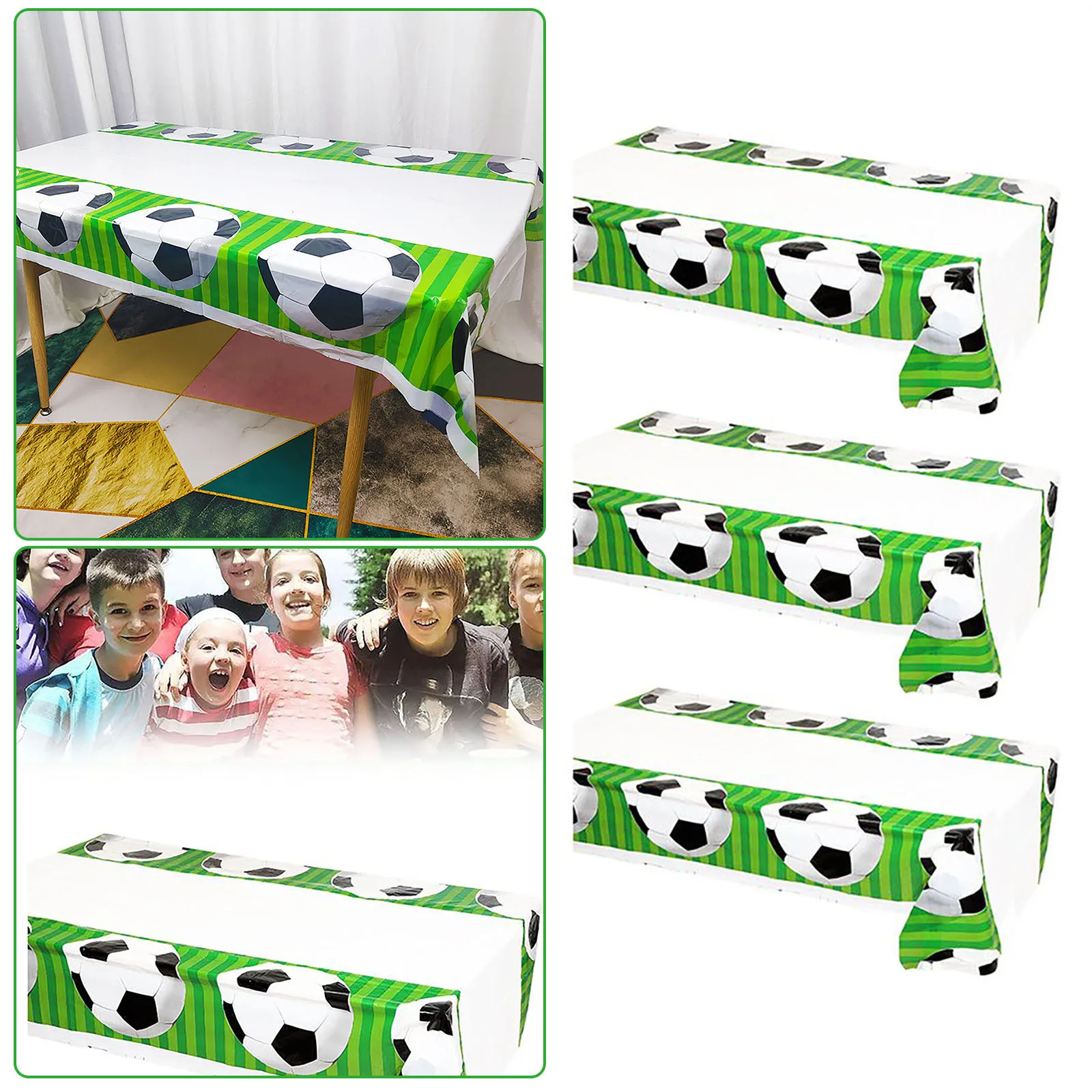 3 Pack 108*180cm Football Party Disposable Tablecloths White Soccer Football Ball Print Holiday Table Cloths Tray Table Cover