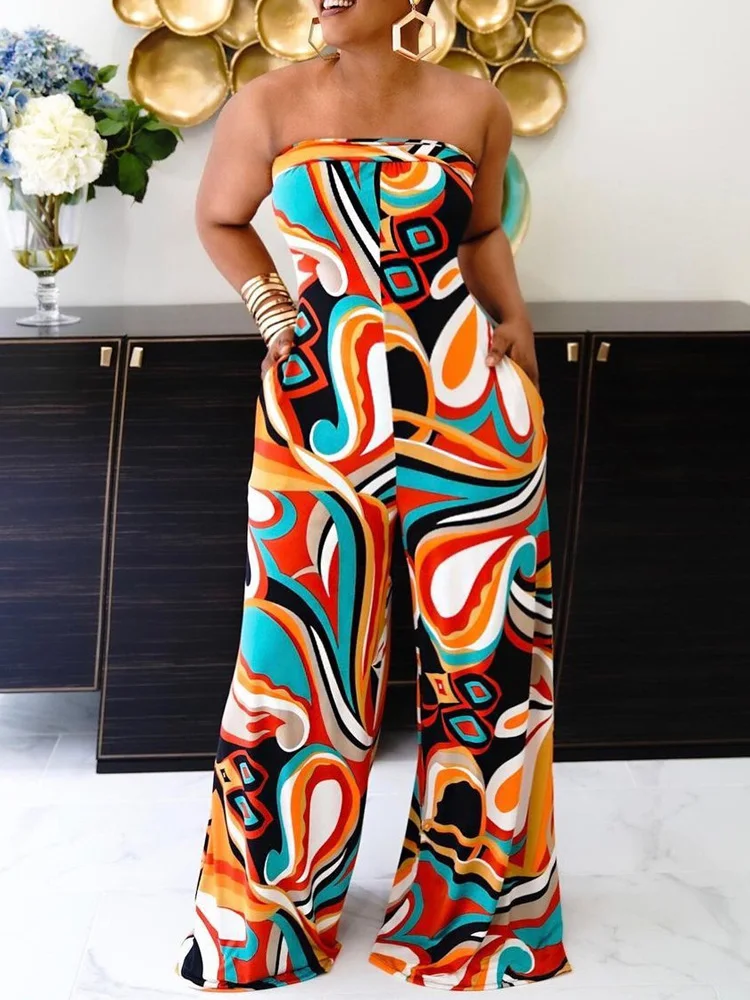 

Летний клубный комбинезон с принтом в стиле ретро, повседневная женская одежда, комбинезон с широкими штанинами, новый офисный пикантный ко...