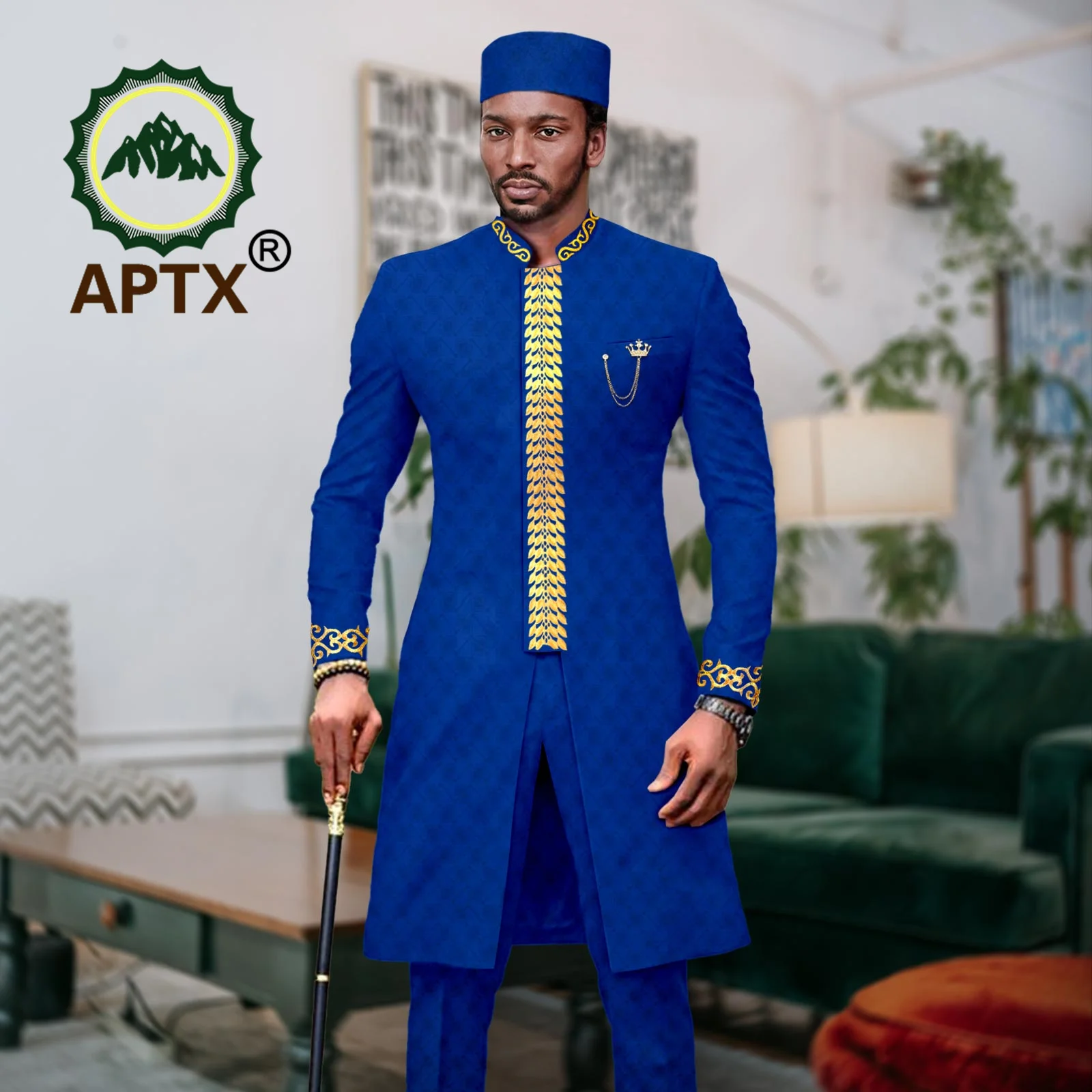 Dashiki African Men Suit 3 Piece Outfits Embroidery Jacket Pants Hat Wedding Slim Fit Coat Bazin Riche Attire A2316061