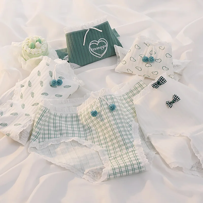 

Нижнее белье для девочек 5 шт./лот, трусики с средней талией, трусики для молодых девушек, подростков, брюки для детей, студентов, в полоску с кроликом, Размеры M, L, XL