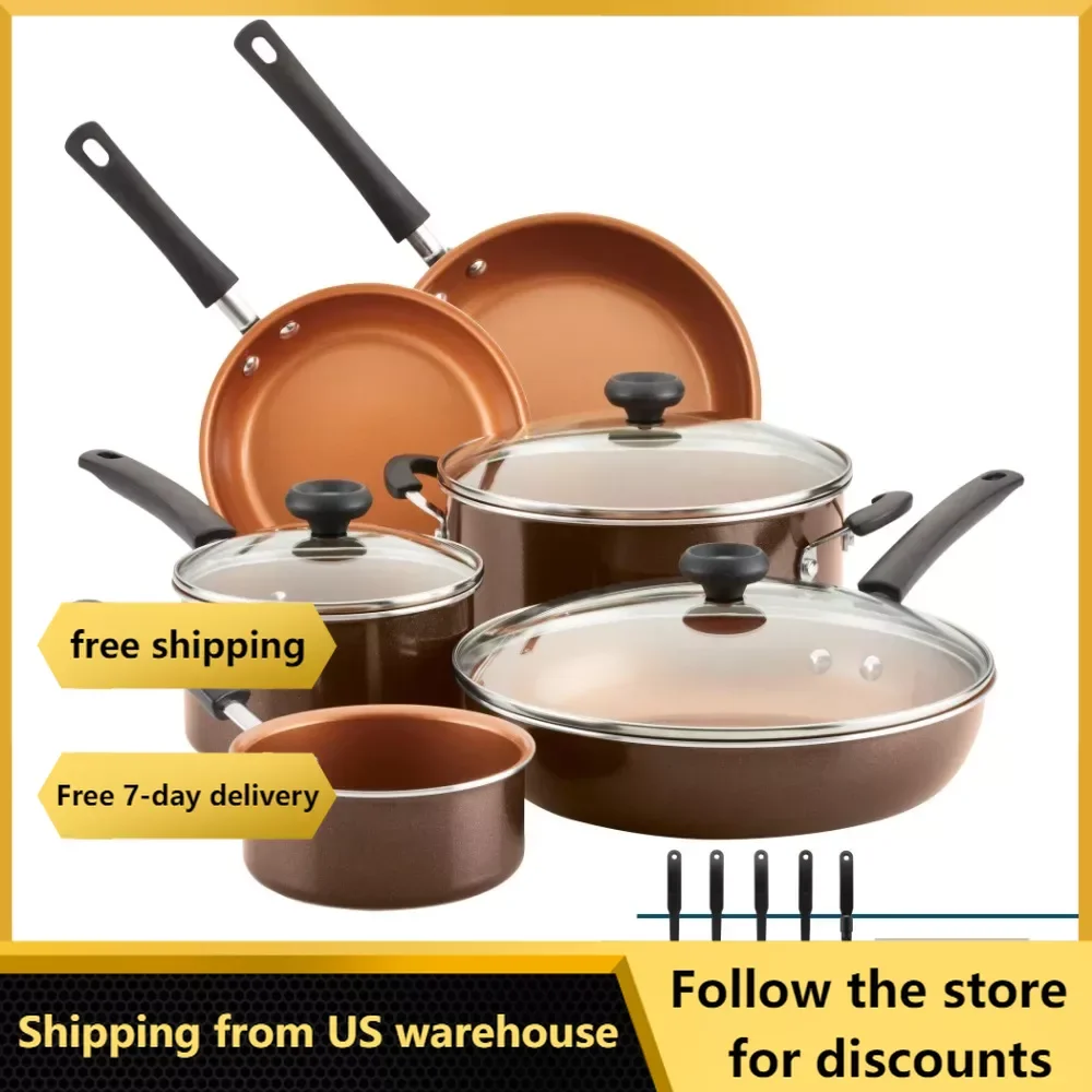 

14-Piece Ceramic Nonstick Pots and Pans Set/Cookware Set Pots Sets for Cooking Free Shipping Brown Kitchen Accessories Pan Kits
