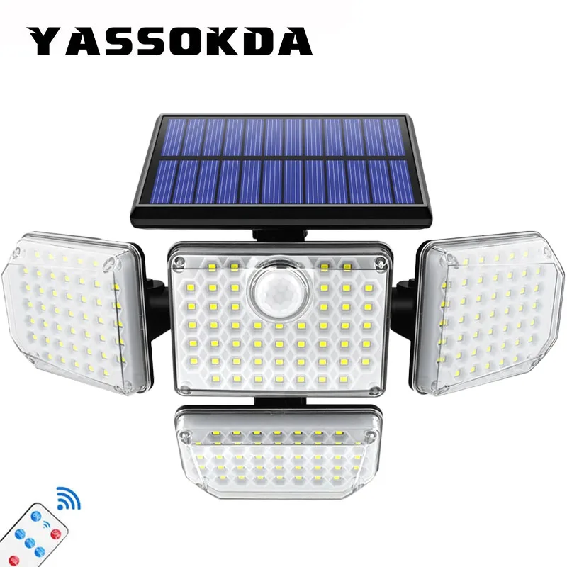 

2022New Outdoor solar lights 182 led wall lamp with adjustable heads safety led flood light ip65 waterproof with 3 working modes