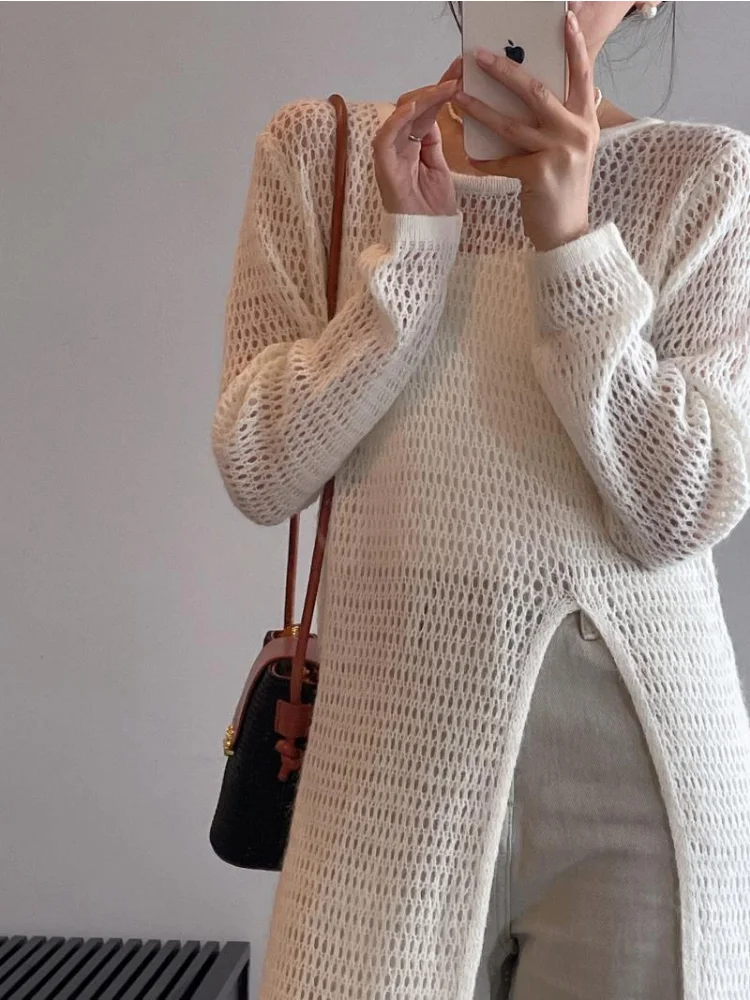 Женский однотонный пуловер с длинными рукавами цвет в ассортименте