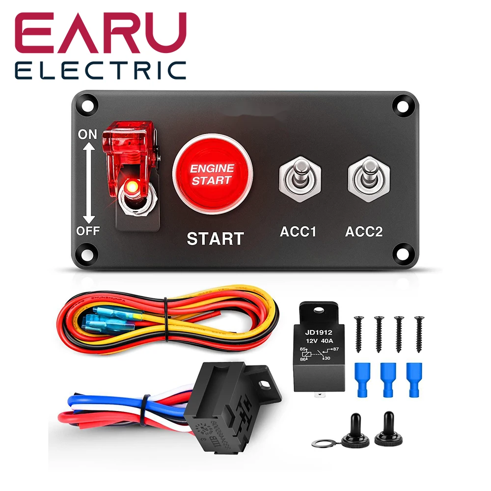 

2-бандовый светодиодный тумблер зажигания, панель запуска двигателя, набор кнопок, автомобильный аксессуар, универсальный для 12 В, мощность, скорость и гонки