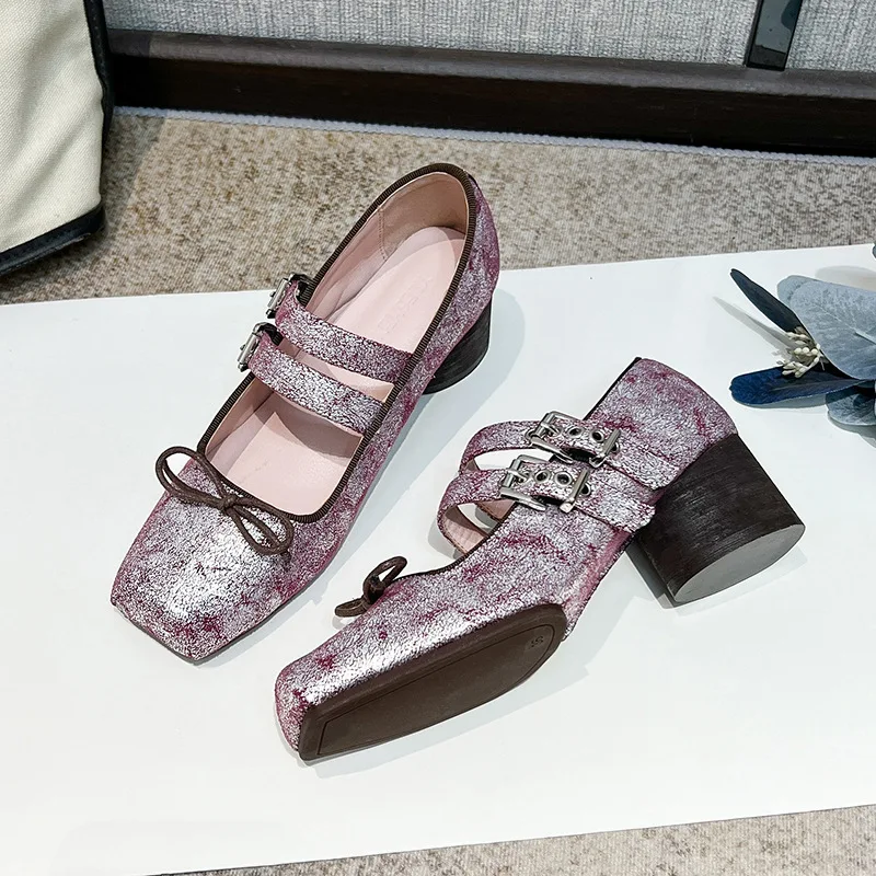 Балетки женские в стиле ретро дизайнерские лоферы на плоской подошве квадратный