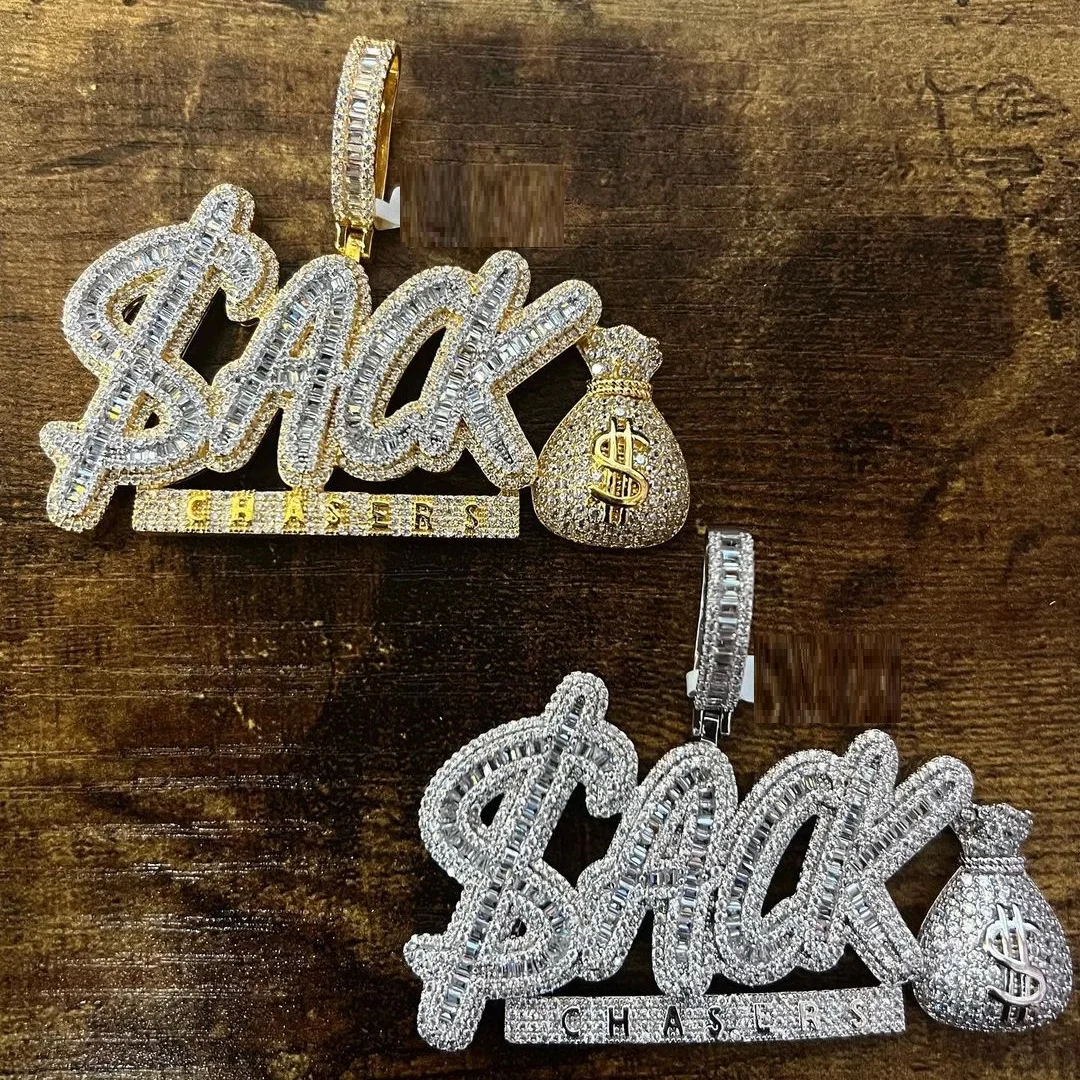 

Hip Hop Iced Out Bling 5A Cubic Zirconia Paved Charm Rapper Stack Chasers Dollar Money Pendant Necklaces Jewelry For Men Women