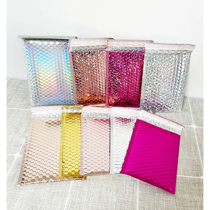 50pcs Laser Metallic Bubble Mailer Envelopes Padded Mailing Poly Mailer for Gift Packaging Self Seal Shipping Bag Padding Pink