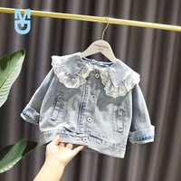 new girls denim jacket cardigan coat lace kids jean outwear long sleeve children lace clothing spring girls clothes 1 6y