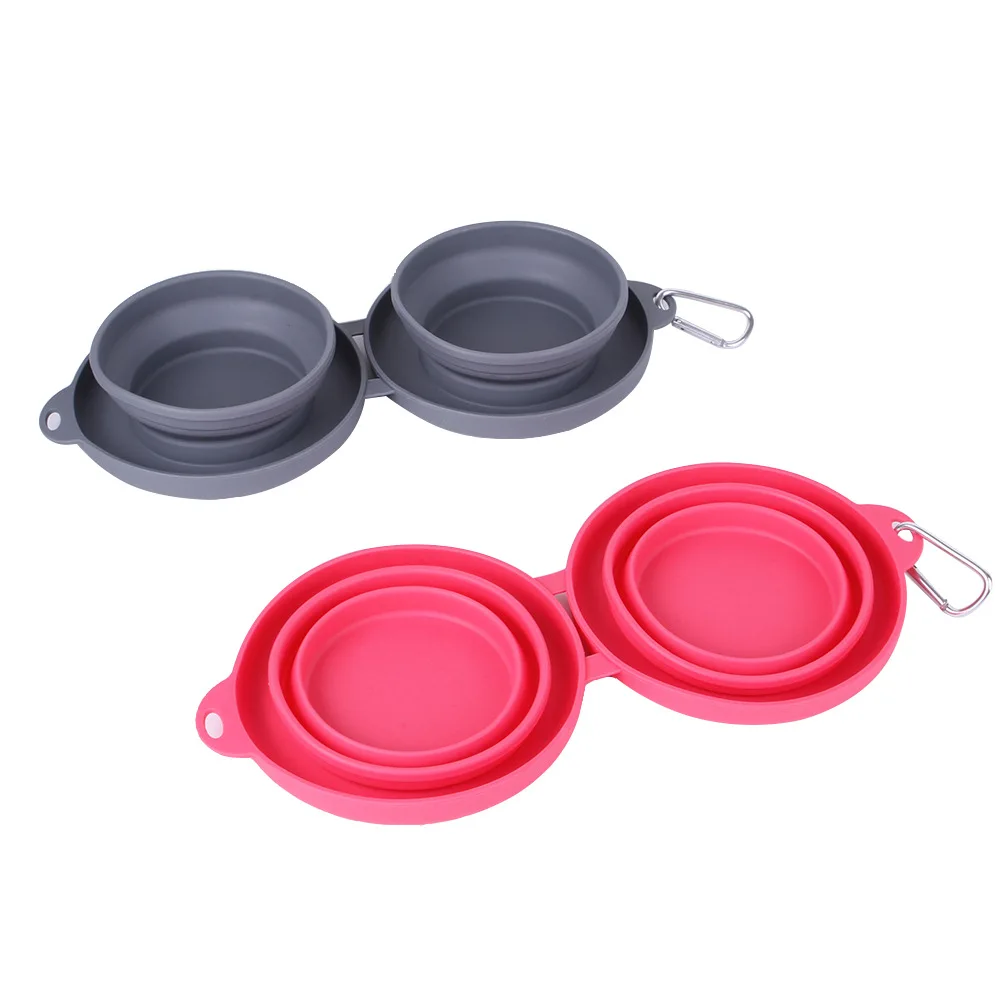 

Foldable Dog Bowl Thickened Silicone Outdoor Pet Dog Double Use Bowl With Carabiner Feeder Tableware Cat Pet Accessories