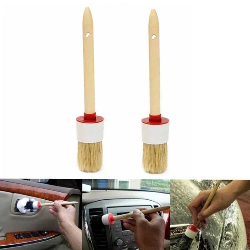 

2Pcs Boar Hair Car Detailing Brush Set Soft Bristle Car Cleaning Brush Kits Atuo Tire Wheel Dashboard Wash Accessory