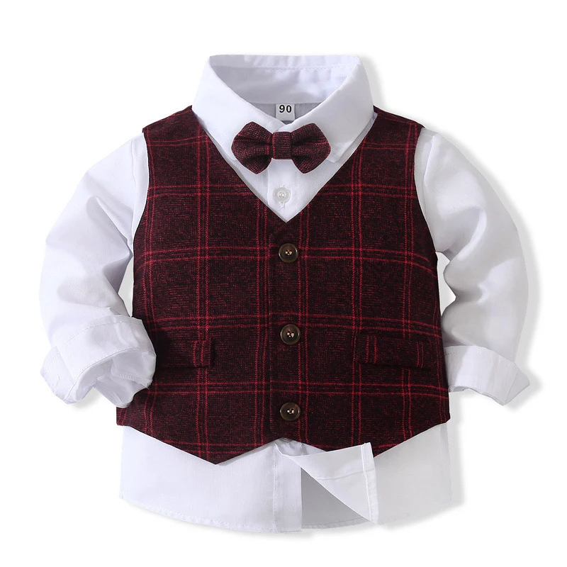 Autumn Baby Boys Formal Suits Clothes Gentleman Long Sleeve Shirt Tie Vest Trousers 5Pcs Set Kids Birthday Wedding Party Dress |