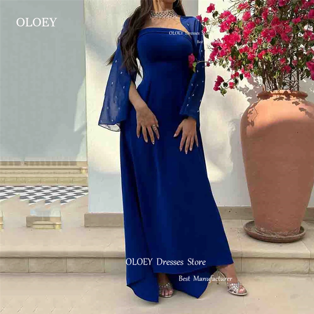 

OLOEY, винтажное Королевское синее арабское женское вечернее платье с жакетом и длинным рукавом, женское официальное платье, модель 2023 года