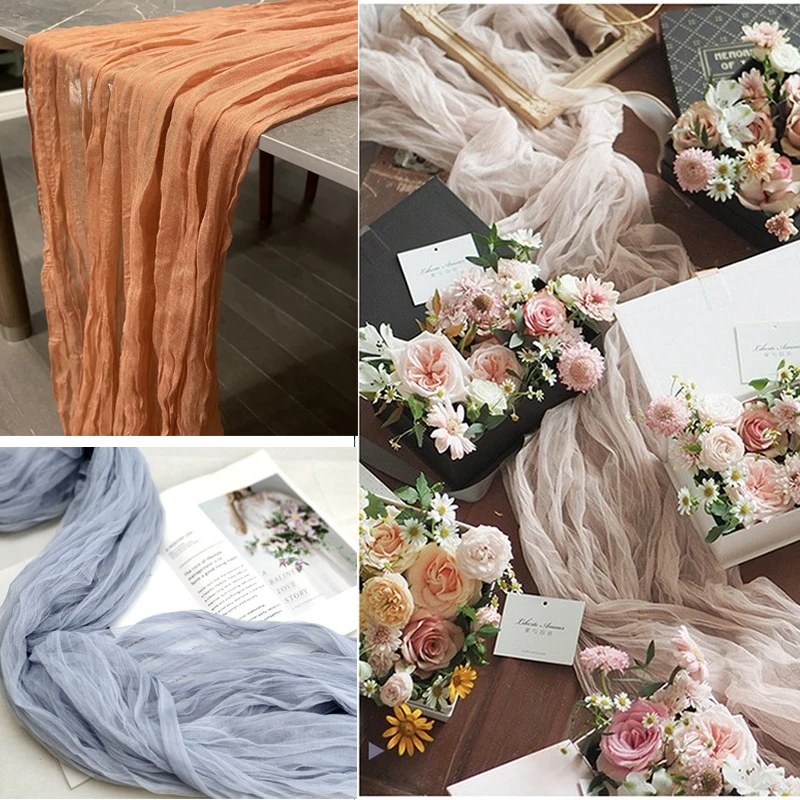

120x300cm Table Runner Cheesecloth Terracotta Gauze Tablecloth Burnt Boho Rustic for Wedding Reception Bridal Shower Party Decor