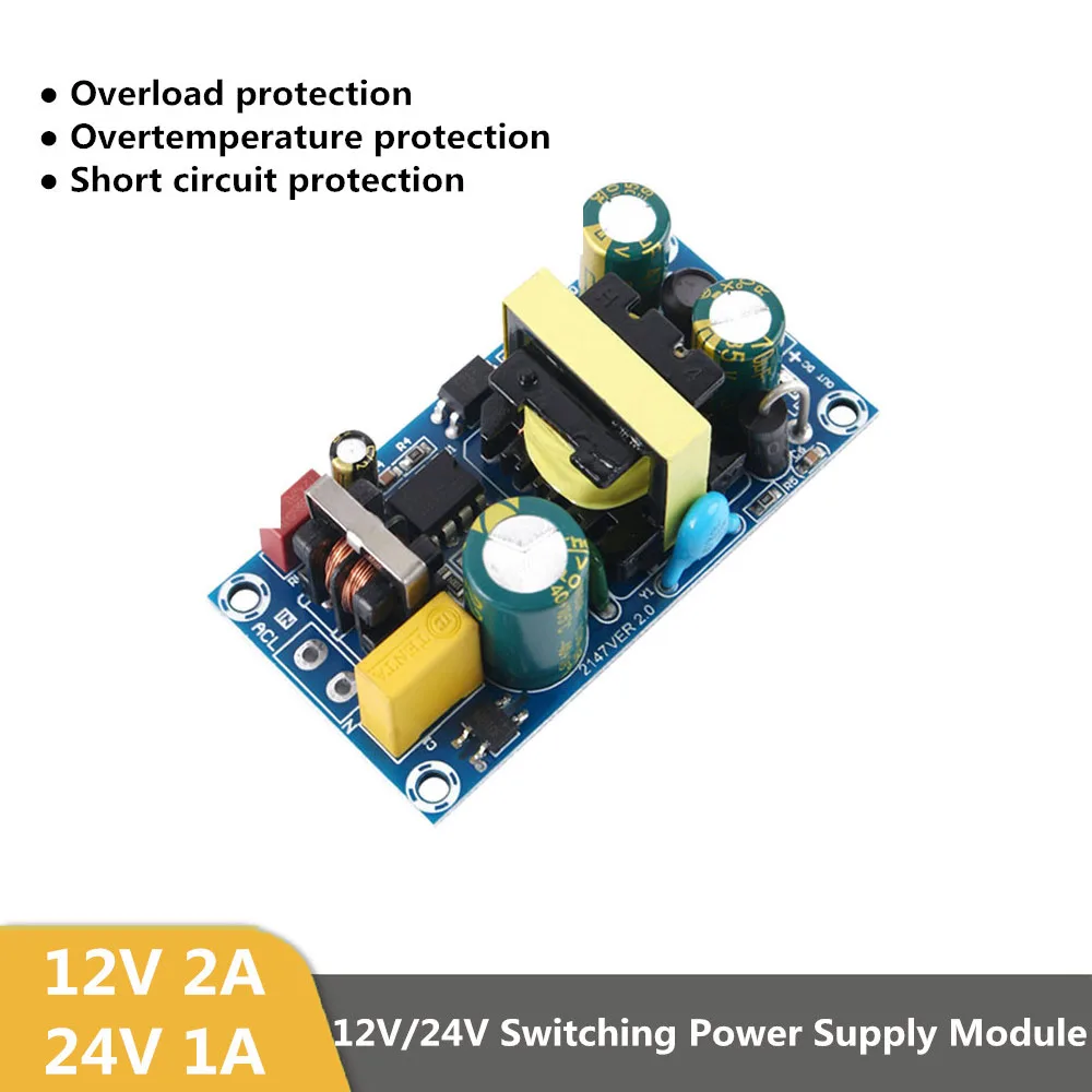 

AC-DC 12V2A/24V1A 24W Switching Power Supply Module AC100-265V To 12V/24V Bare Circuit Board For Repair Short Circuit Protection
