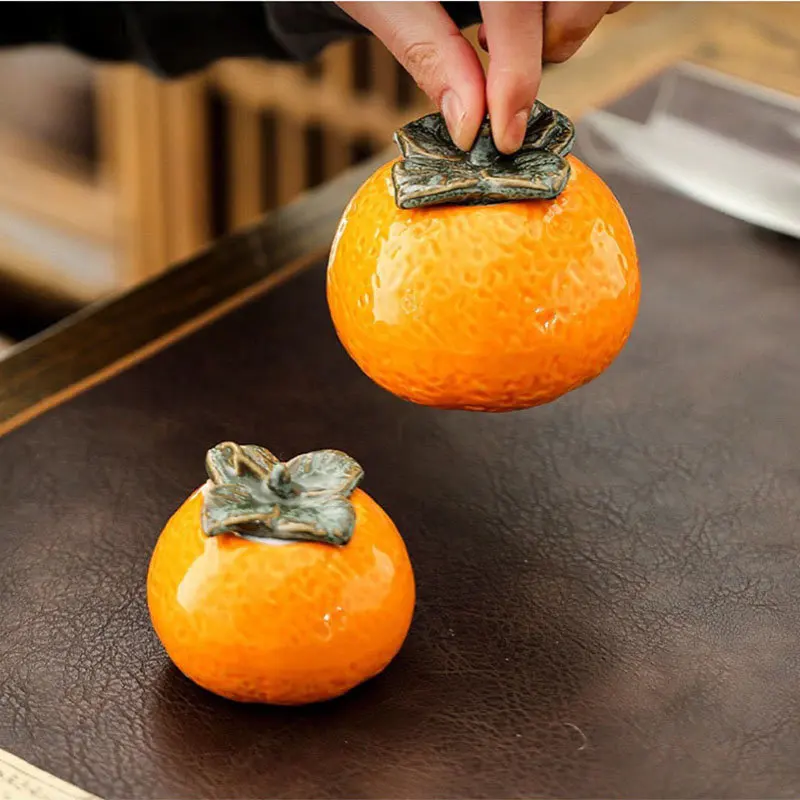 

Creative Tangerine Storage Tank Tea Canister Orange Shaped Ceramic Storage Jar and Lids Candy Pots Porcelain Candy Pots