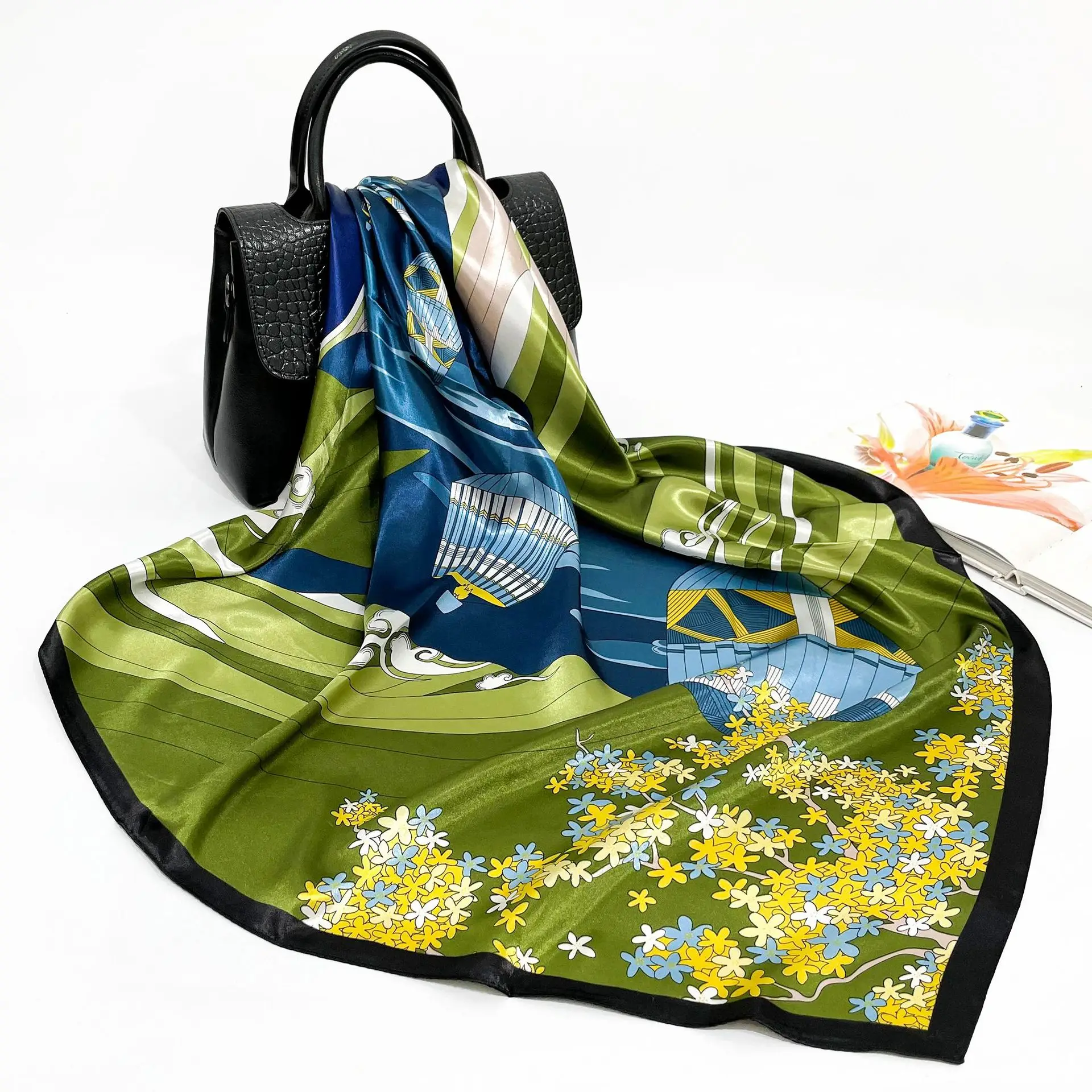 Большой Шелковый квадратный шарф 90 см женский платок из 2022 шелка с принтом в