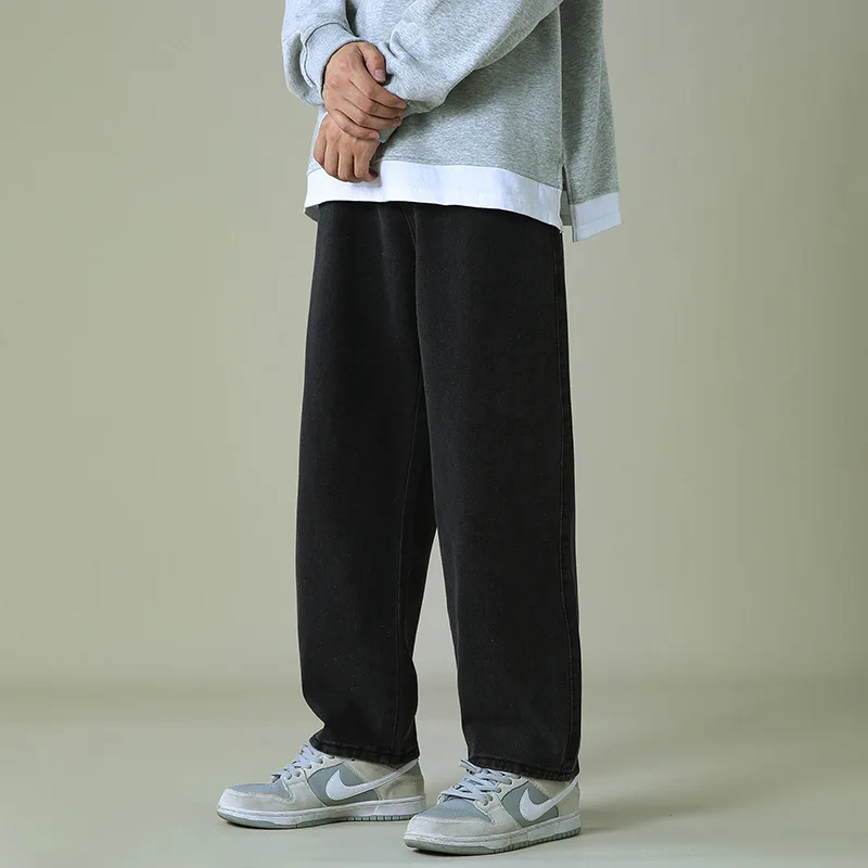 European and American Men's Trend Jeans Ins Trend Loose Straight Nine Points Wide Leg Trousers Streetwear Ins Hot Selling Denim
