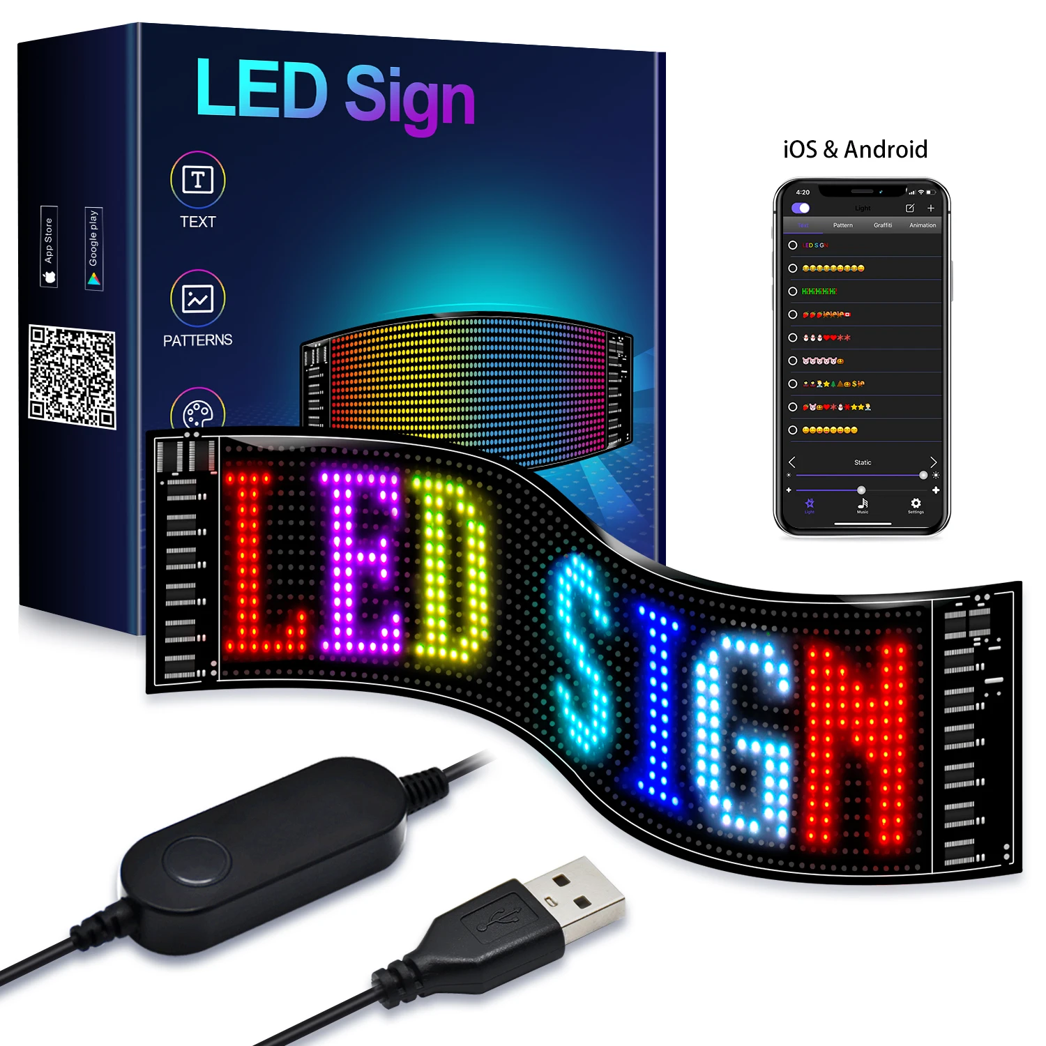 LED Matrix Pixel Panel, Scrolling Bright Advertising LED Signs, Flexible USB 5V LED Car Sign Bluetooth App Control For Car, Shop