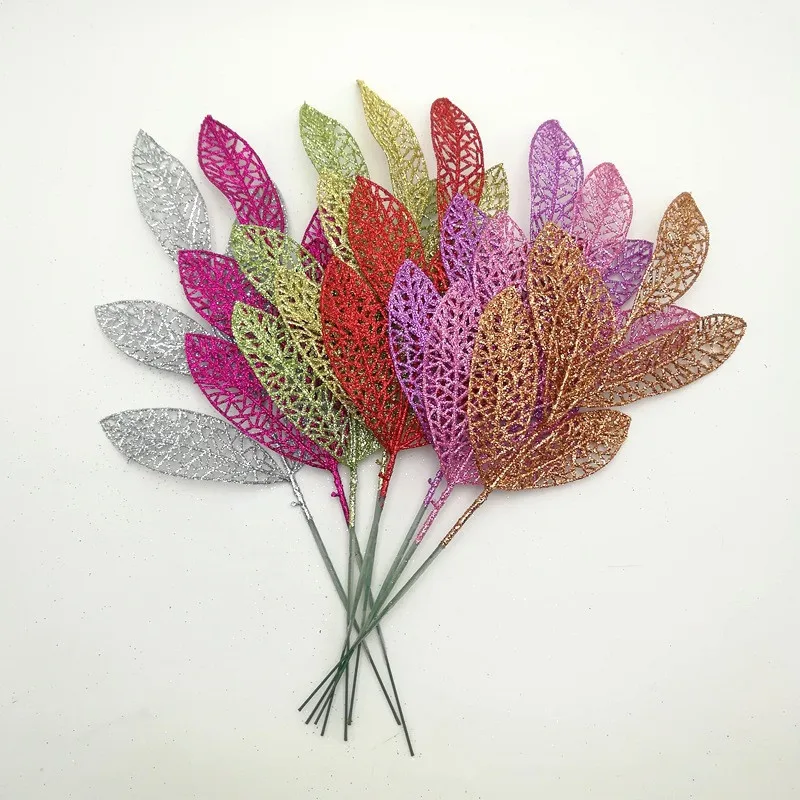 

20pcs 30cm Glitter Powder Bayberry Leaf Branch Flower Arrangement For Christmas Party Tree Venun Hanging Decoration