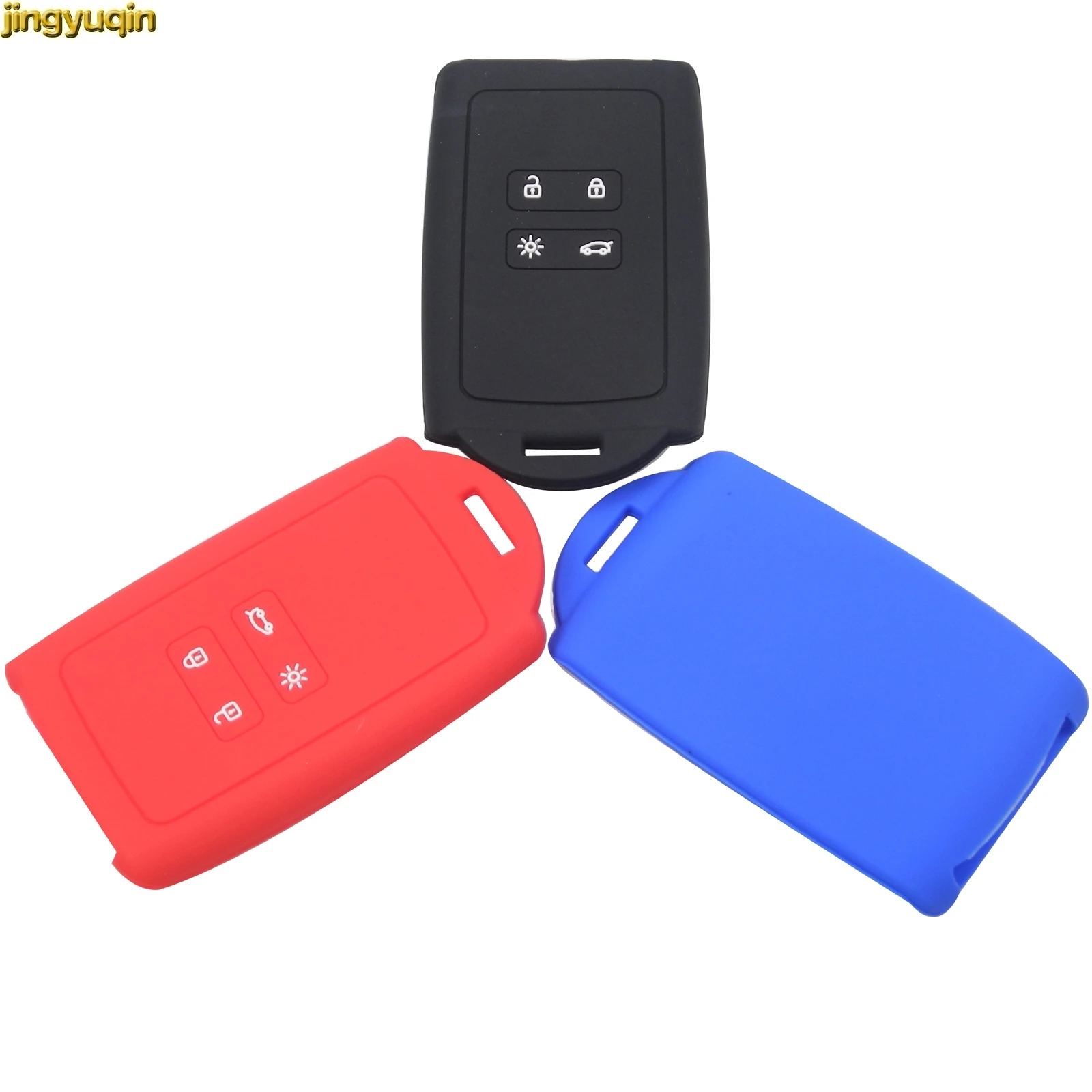 

Jingyuqin 25pcs 4 Buttons Silicone Smart Car Key Cover For Renault Koleos Kadjar 2016-2017 Remote Key Holder Protector Case