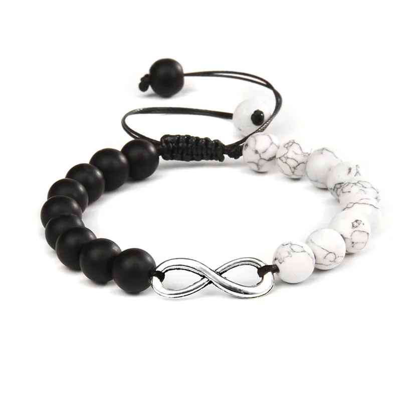 Silver Color Infinity Bracelet Natural Stone Beaded Bracelet 8 Number Pendant Charm Bangle Couple Bracelet for Women Men Jewelry