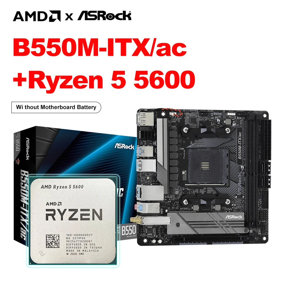 

ASROCK New B550M Motherboard + AMD New Ryzen 5 5600 R5 5600 7NM 6-Core 12-Thread CPU B550M ITXAC MiNi-ITX DDR4 64G placa mae