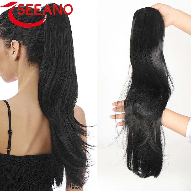 

SEEANO Long Straight Ponytail hair Extension Synthetic Heat Resistant Drawstring Straight Ponytail Daily Wear For Women Blonde