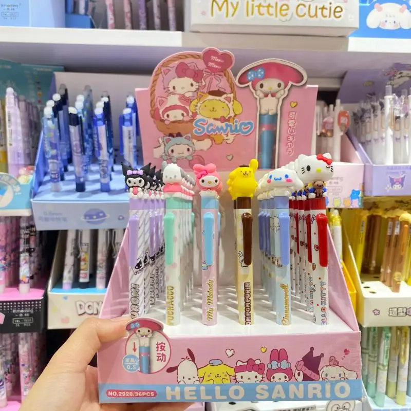 

Kawaii Sanrio Kuromi Mymelody Cinnamoroll Pochacco Pom Pom Purin Neutral Pen Stationery 36Pcs Girl Christmas Gift For Children