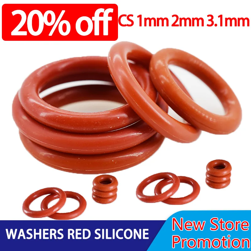 

CS 1mm CS 2mm CS 3.1mm Washers Red Silicone VMQ O Ring Gasket Food Grade Sealing Waterproof Insulated Rubber Silicon Rings