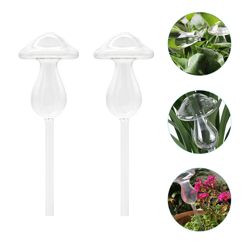 

2 Pcs Watering Device Clear Glass Mushroom Plant Self Watering Self-watering Device Automatic Watering