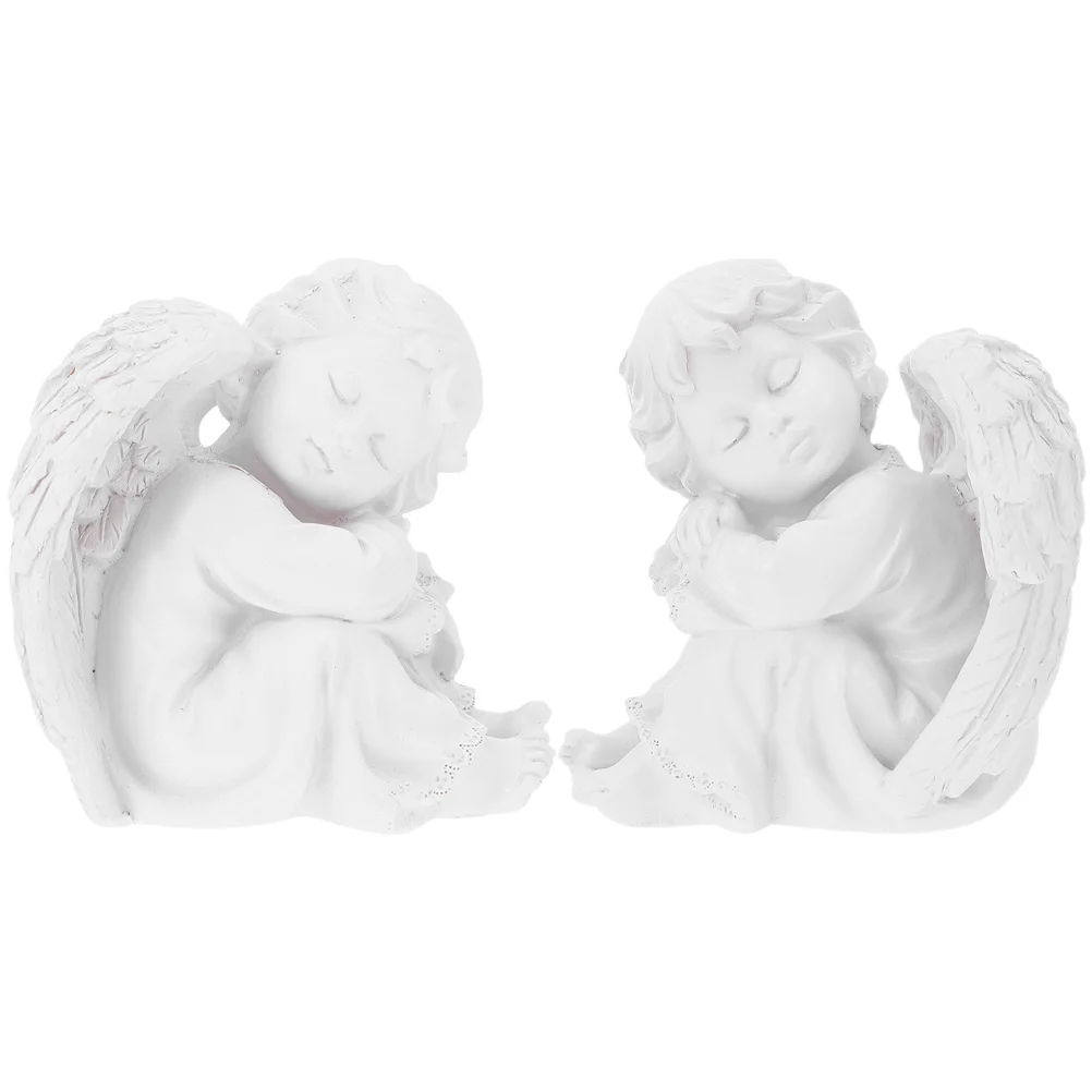 

2 Pcs Angel Ornaments Figurine Mini Sculpture Home Decor Resin Thinking Photo Statue Props Wedding Cute Statues Figurines