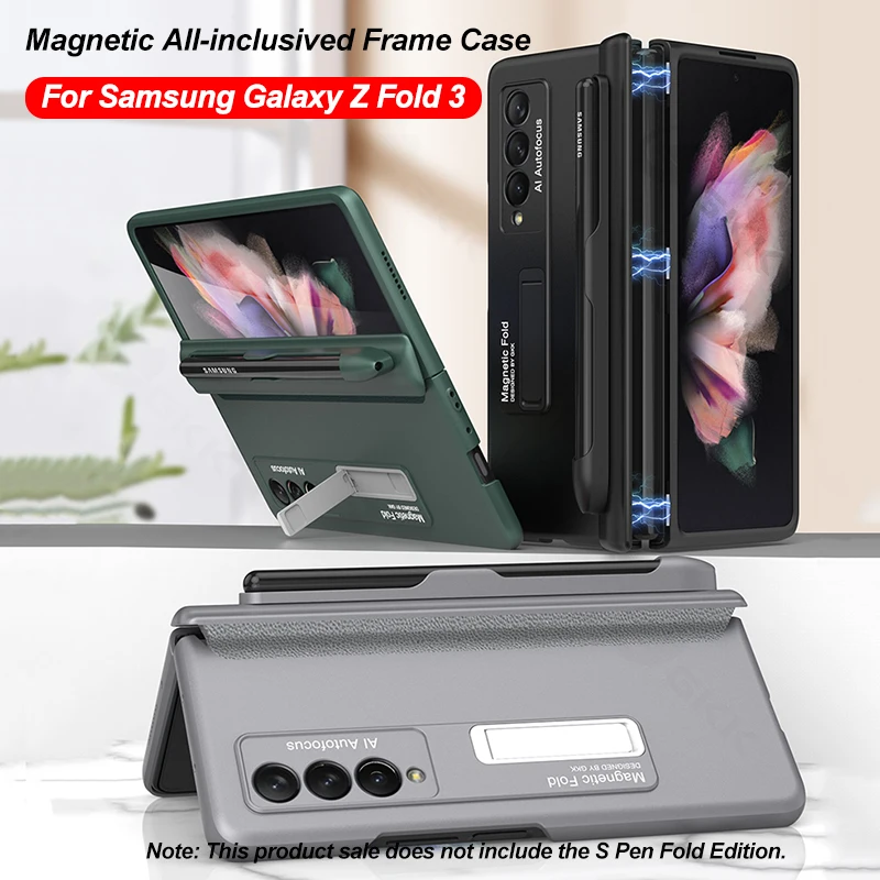 

GKK Original Magnetic Stand Pen Slot Case For Samsung Galaxy Z Fold 3 5G Case All-inclusive Plastic Cover For Galaxy Z Fold 3 5G