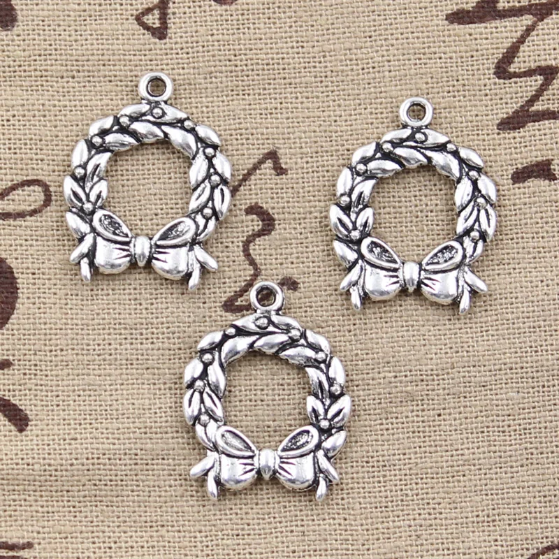 10pcs Charms Olive Wreath 25x19mm Antique Silver Color Pendants Making DIY Handmade Tibetan Finding Jewelry