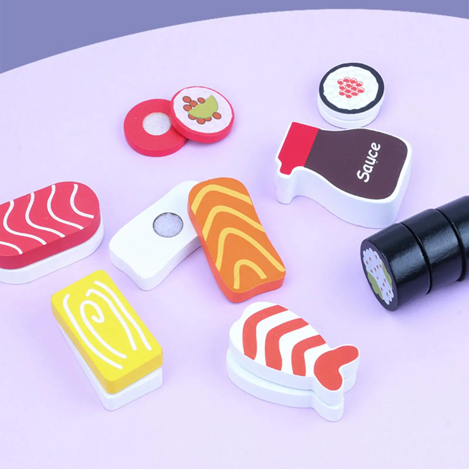 

Wooden Pretend Play Food Set Color Perception Toy Cooking Simulation Sushi Set Dollhouse Accessories for Preschool Age Kids