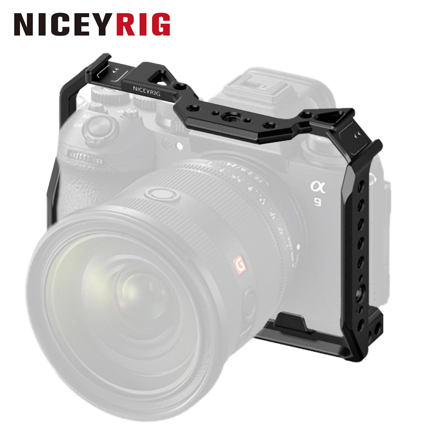 Фото Клетка для камеры NICEYRIG для Sony Alpha1 II/Alpha9 III, легкая, полноразмерная, с направляющими NATO, креплением Cold Shoe и быстросъемной нижней пластиной Arca №1