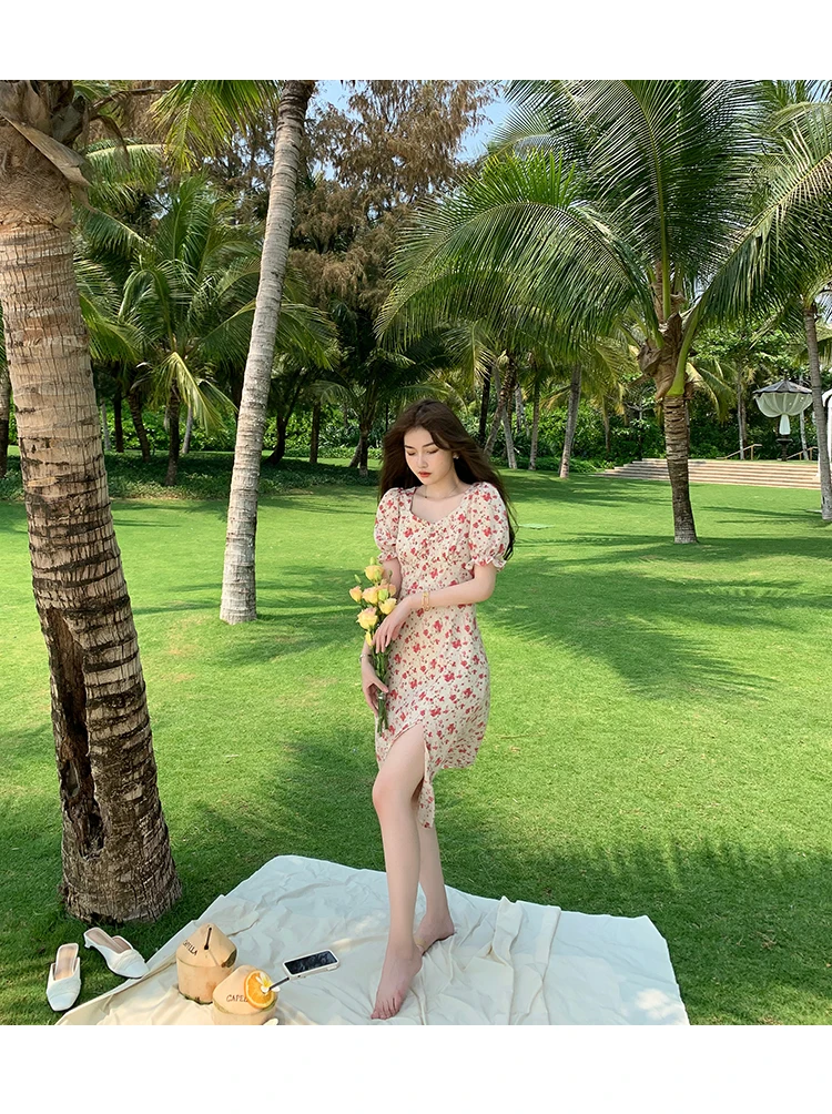 Элегантное цветочное искусственное сексуальное винтажное шифоновое платье на