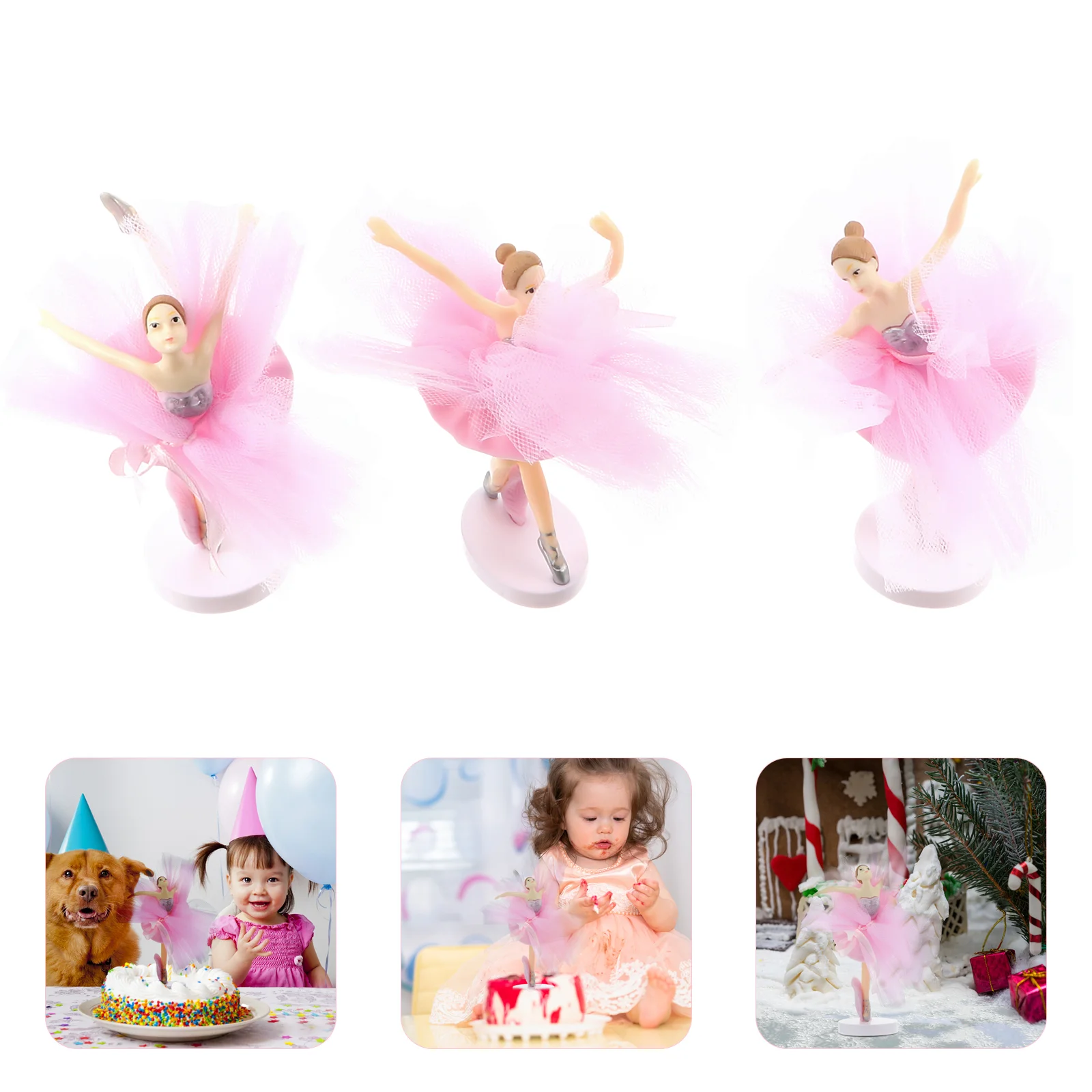 

3 Sets Cake Decoration Baby Toys Car Party Ballerina Girl Cupcake Toppers Tulle Birthday Ornament Pvc Creative Dessert